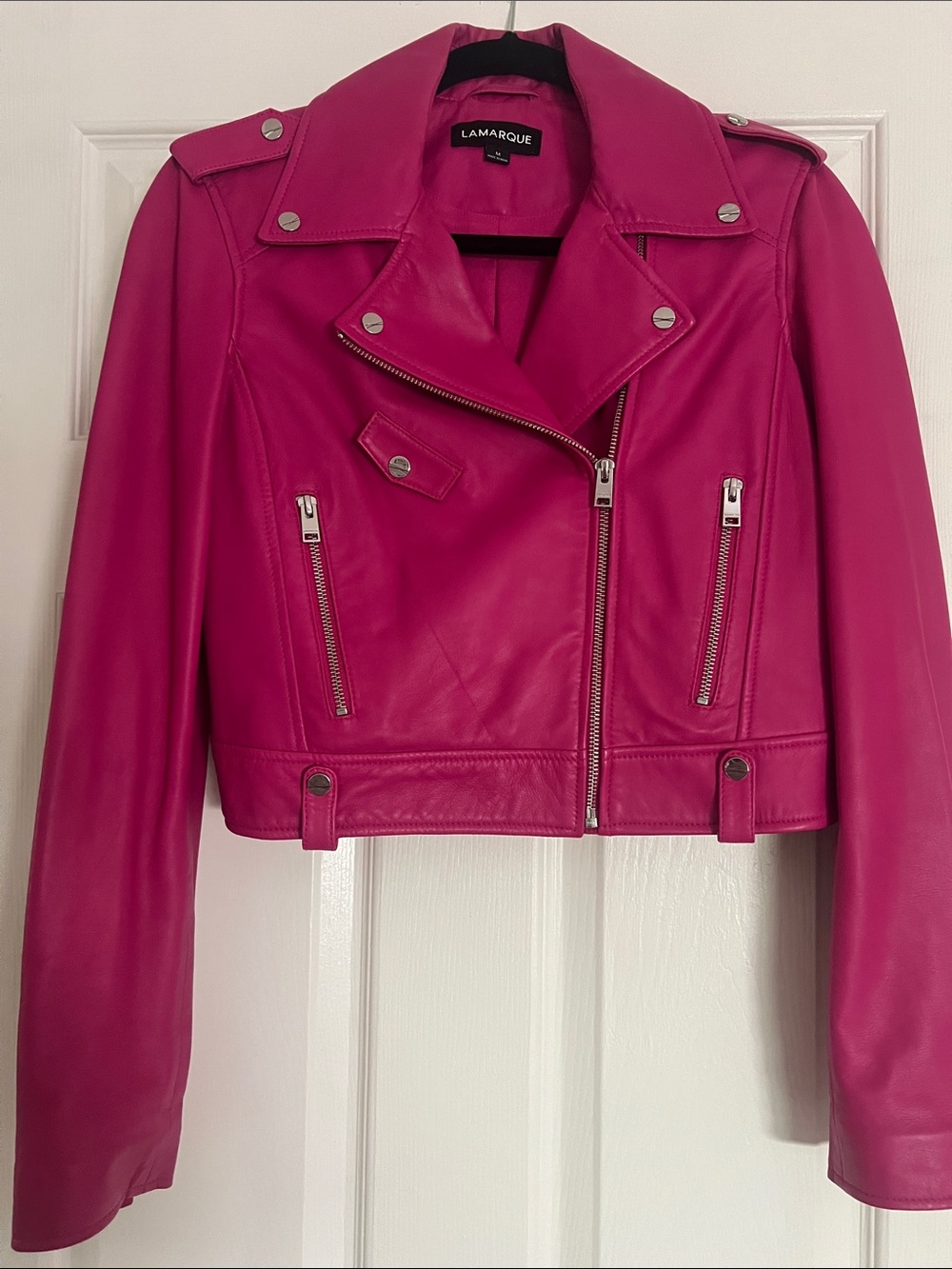 Lamarque Hot Pink Leather Moto Jacket